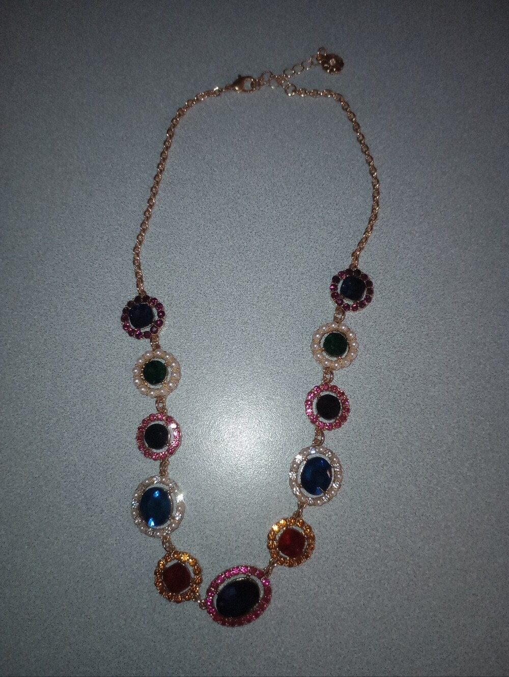 Monet Gold Tone Multicolor Gemstone Statement Necklace